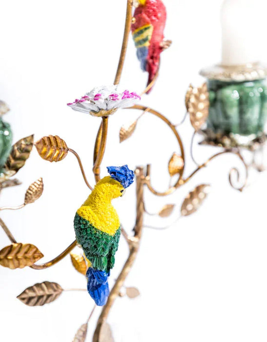 Antiqued Ornate Multi Branch Parrot Candle Holder (36cm) - LemonSalt