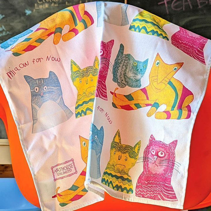 Arthouse Unlimited 100% Organic Cotton Tea Towel - Miaow for Now - LemonSalt