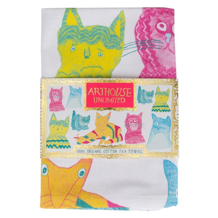 Arthouse Unlimited 100% Organic Cotton Tea Towel - Miaow for Now - LemonSalt