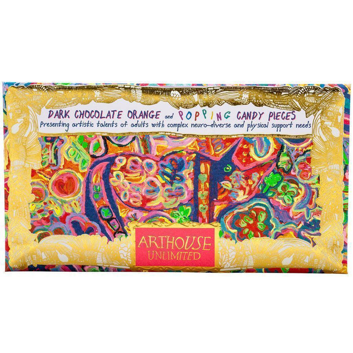 Arthouse Unlimited Dark Chocolate Bar with Orange & Popping Candy pieces - Rhino in Bloom (85g) - LemonSalt