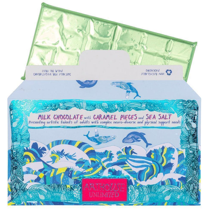 Arthouse Unlimited Milk Chocolate Bar with Caramel & Sea Salt - Swim with Whales (85g) - LemonSalt