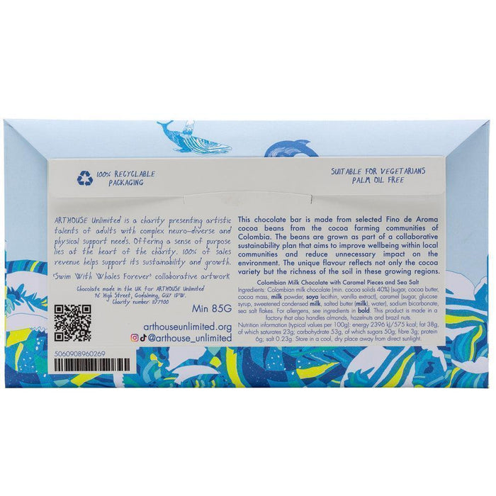 Arthouse Unlimited Milk Chocolate Bar with Caramel & Sea Salt - Swim with Whales (85g) - LemonSalt