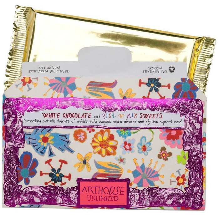Arthouse Unlimited White Chocolate Bar with Pick 'n' Mix Sweets - Yellow Daffodil (85g) - LemonSalt