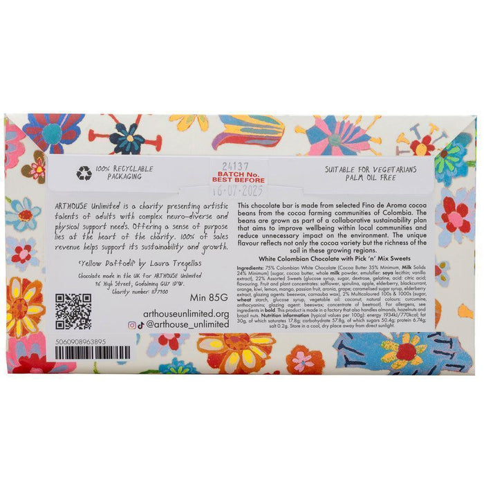 Arthouse Unlimited White Chocolate Bar with Pick 'n' Mix Sweets - Yellow Daffodil (85g) - LemonSalt