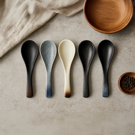 Artisan Japanese Ceramic Soup Spoon | Perfect for Ramen, Pho & Rice - Volcanic Ash - LemonSalt
