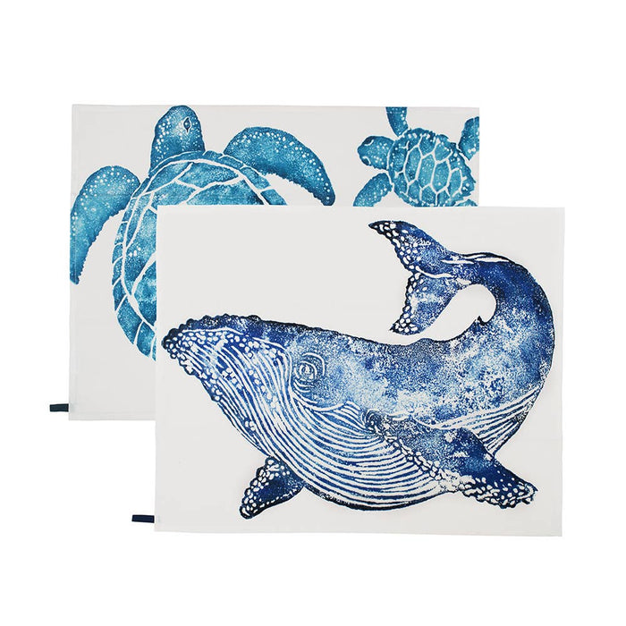 BlissHome - Creatures Tea Towel - Whale and Turtle Towel (set of 2)
