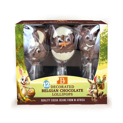 Belfine Belgian Decorated Easter Chocolate Lollipops (12x35g) - LemonSalt