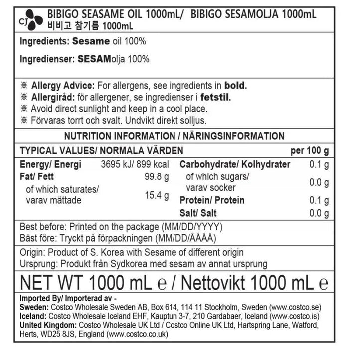 Bibigo 100% Sesame Oil (1L) - LemonSalt