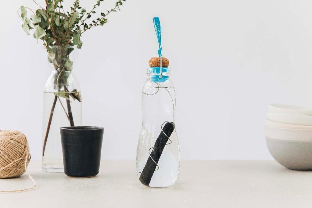 Black+Blum Glass Charcoal Filter Water Bottle 650ml - Blue