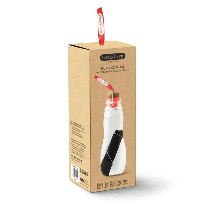 Black+Blum Glass Charcoal Filter Water Bottle 650ml - Red