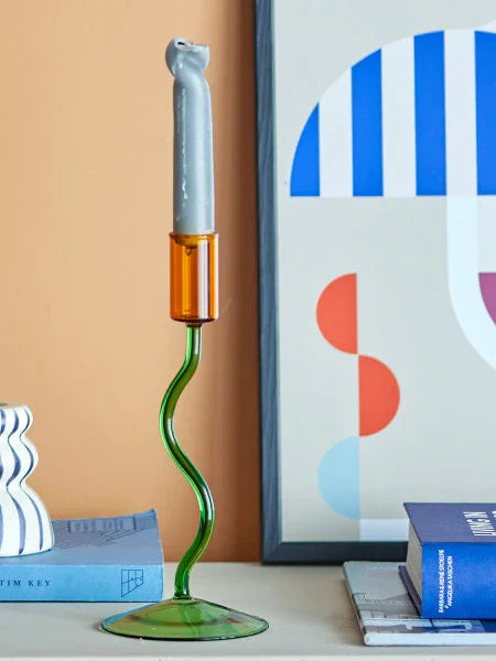 Bloomingville - Ada Candle Holder, Green, Glass (22cm) - LemonSalt