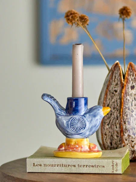 Bloomingville - Ainsa Candle Holder, Blue, Stoneware (11cm) - LemonSalt