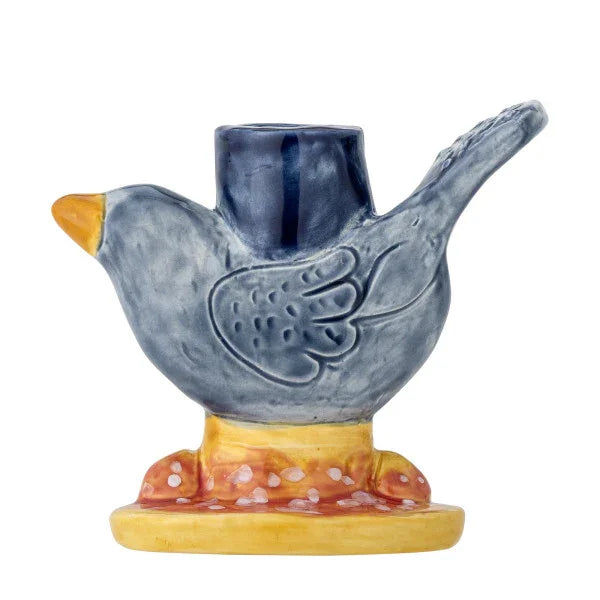 Bloomingville - Ainsa Candle Holder, Blue, Stoneware (11cm) - LemonSalt