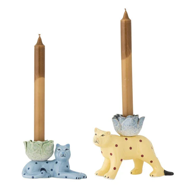Bloomingville - Rory Candle Holder, Blue, Stoneware (Set of 2) - LemonSalt