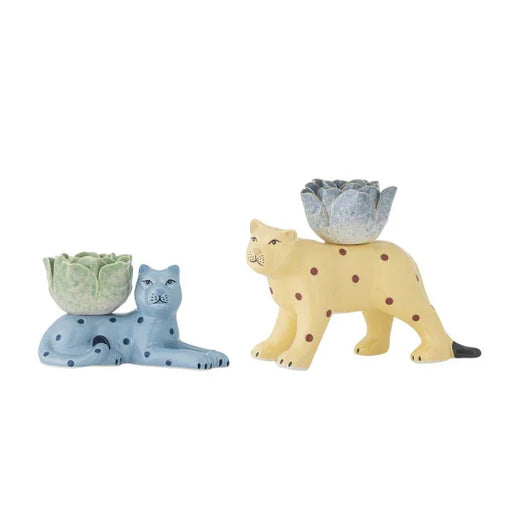 Bloomingville - Rory Candle Holder, Blue, Stoneware (Set of 2) - LemonSalt