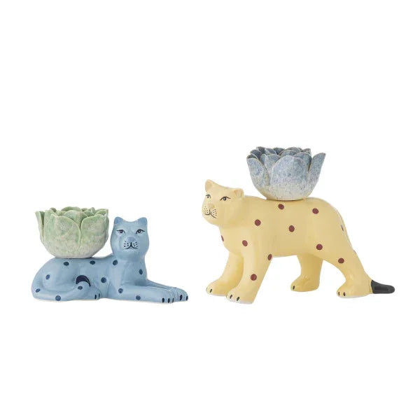 Bloomingville - Rory Candle Holder, Blue, Stoneware (Set of 2) - LemonSalt