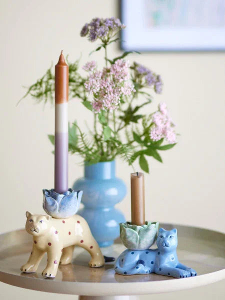 Bloomingville - Rory Candle Holder, Blue, Stoneware (Set of 2) - LemonSalt