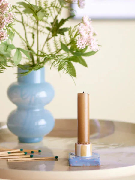 Bloomingville - Tacana Candle Holder, Blue, Stoneware (3.5cm) - LemonSalt