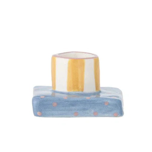 Bloomingville - Tacana Candle Holder, Blue, Stoneware (3.5cm) - LemonSalt