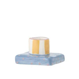 Bloomingville - Tacana Candle Holder, Blue, Stoneware (3.5cm) - LemonSalt