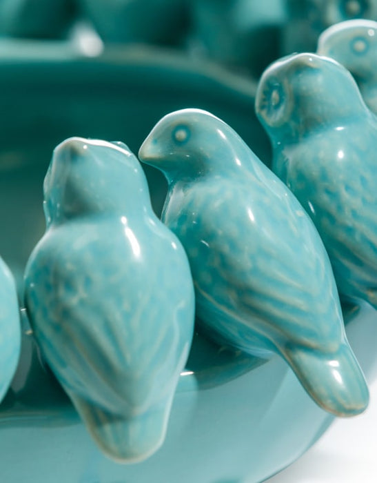 Blue Ceramic Flock of Birds Bowl (37cm) - LemonSalt