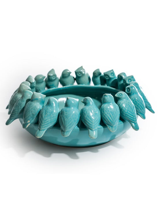 Blue Ceramic Flock of Birds Bowl (37cm) - LemonSalt