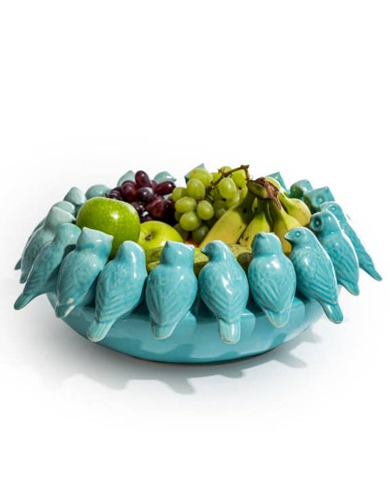 Blue Ceramic Flock of Birds Bowl (37cm) - LemonSalt