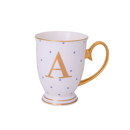 Bombay Duck Alphabet Spotty Metallic Mug Letter A Gold with Lilac Spots | {{ collection.title }}