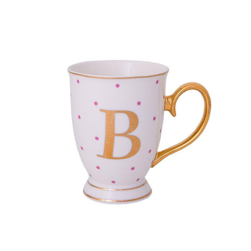 Bombay Duck Alphabet Spotty Metallic Mug Letter B Gold with Fuchsia Spots - LemonSalt
