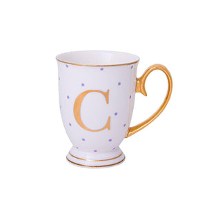 Bombay Duck Alphabet Spotty Metallic Mug Letter C Gold with Lilac Spots | {{ collection.title }}