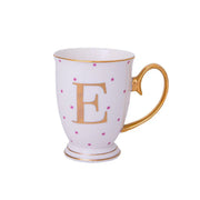 Bombay Duck Alphabet Spotty Metallic Mug Letter E Gold with Fuchsia Spots