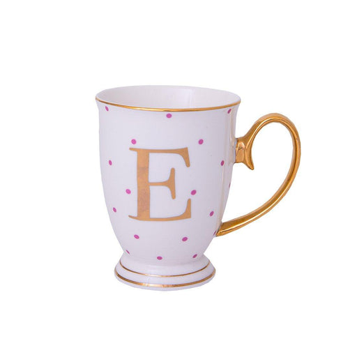 Bombay Duck Alphabet Spotty Metallic Mug Letter E Gold with Fuchsia Spots - LemonSalt
