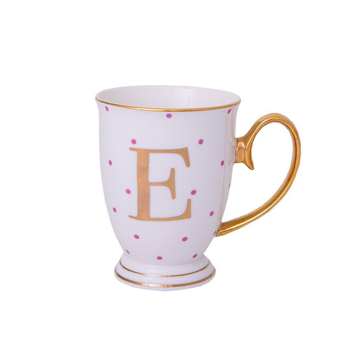 Bombay Duck Alphabet Spotty Metallic Mug Letter E Gold with Fuchsia Spots - LemonSalt