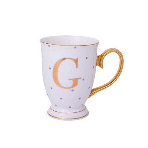 Bombay Duck Alphabet Spotty Metallic Mug Letter G Gold with Lilac Spots | {{ collection.title }}