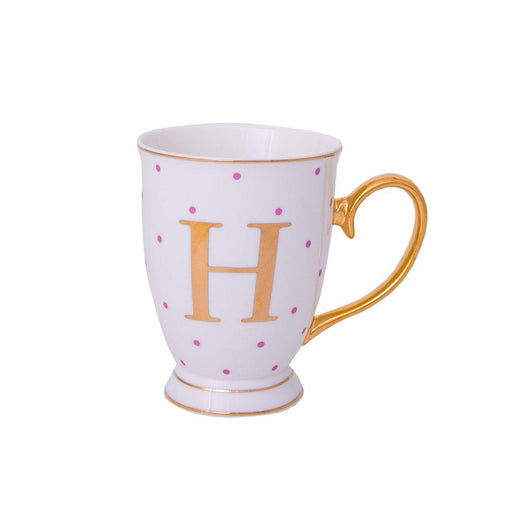 Bombay Duck Alphabet Spotty Metallic Mug Letter H Gold with Fuchsia Spots - LemonSalt