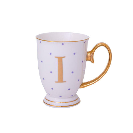Bombay Duck Alphabet Spotty Metallic Mug Letter I Gold with Lilac Spots | {{ collection.title }}