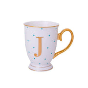 Bombay Duck Alphabet Spotty Metallic Mug Letter J Gold with Aqua Spots