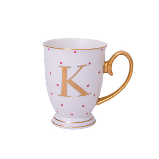 Bombay Duck Alphabet Spotty Metallic Mug Letter K Gold with Fuchsia Spots | {{ collection.title }}