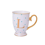 Bombay Duck Alphabet Spotty Metallic Mug Letter L Gold with Aqua Spots