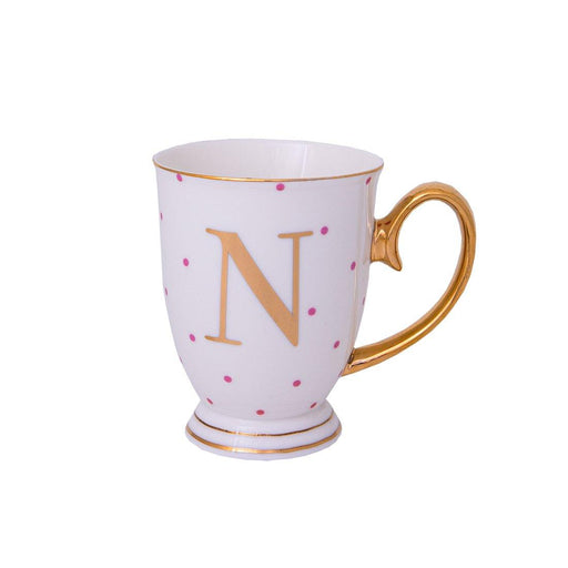 Bombay Duck Alphabet Spotty Metallic Mug Letter N Gold with Fuchsia Spots - LemonSalt