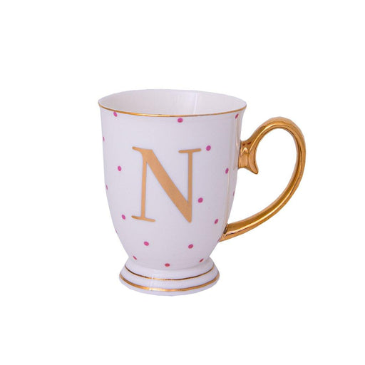 Bombay Duck Alphabet Spotty Metallic Mug Letter N Gold with Fuchsia Spots | {{ collection.title }}
