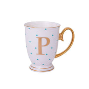 Bombay Duck Alphabet Spotty Metallic Mug Letter P Gold with Aqua Spots