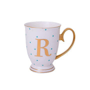 Bombay Duck Alphabet Spotty Metallic Mug Letter R Gold with Aqua Spots