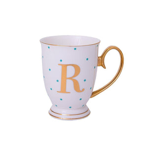 Bombay Duck Alphabet Spotty Metallic Mug Letter R Gold with Aqua Spots | {{ collection.title }}