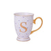 Bombay Duck Alphabet Spotty Metallic Mug Letter S Gold with Lilac Spots - LemonSalt