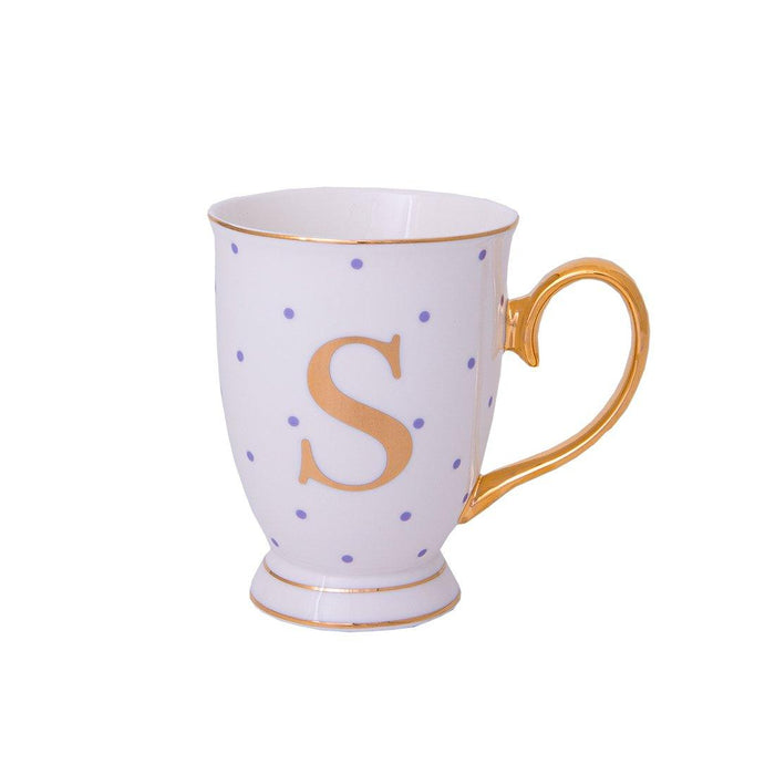 Bombay Duck Alphabet Spotty Metallic Mug Letter S Gold with Lilac Spots | {{ collection.title }}