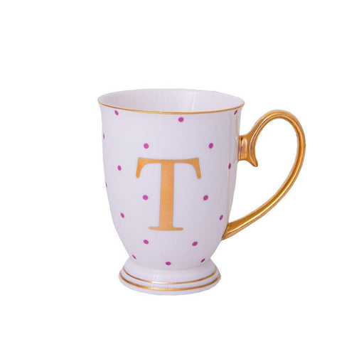 Bombay Duck Alphabet Spotty Metallic Mug Letter T Gold with Fuchsia Spots - LemonSalt