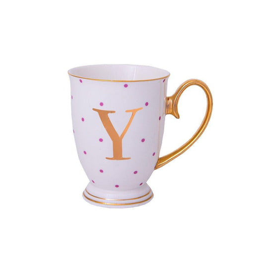 Bombay Duck Alphabet Spotty Metallic Mug Letter Y Gold with Fuchsia Spots - LemonSalt
