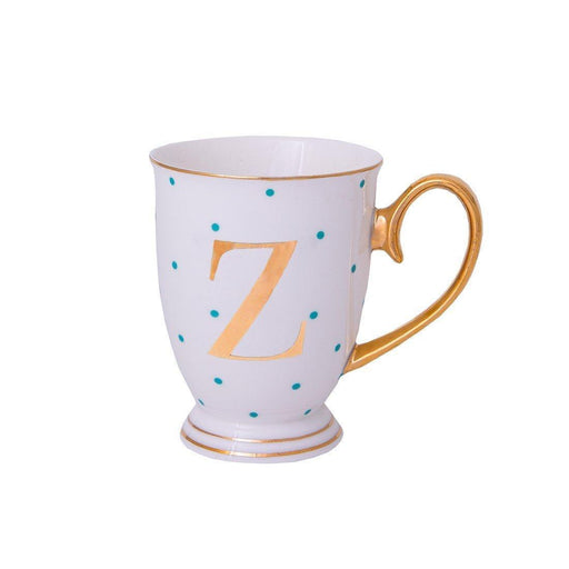 Bombay Duck Alphabet Spotty Metallic Mug Letter Z Gold with Aqua Spots - LemonSalt