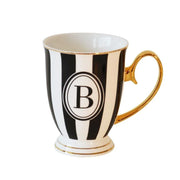 Bombay Duck Alphabet Stripy Mug Letter B Black/White with Gold handle